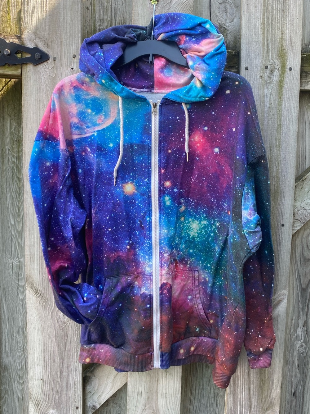 Hooded Zip Up Jacket Galaxy Pattern
